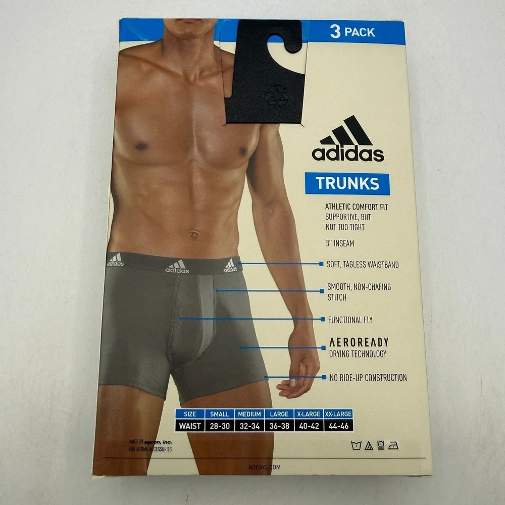 Adidas Performance Stretch Cotton Trunks Mens XL Grey Black 3 Pack IR0835